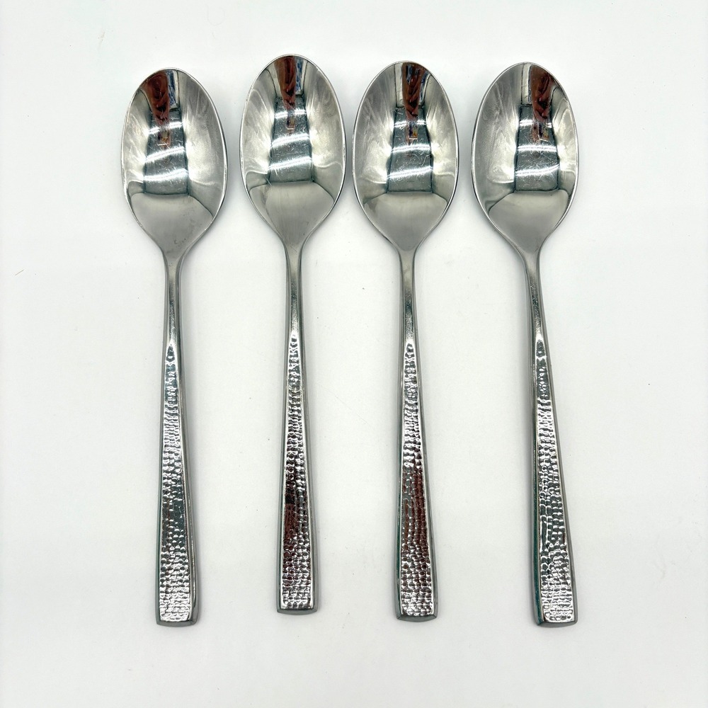 Hammered Stainless Steel Spoons Set of 4 Modern Rustic Flatware Towle Living